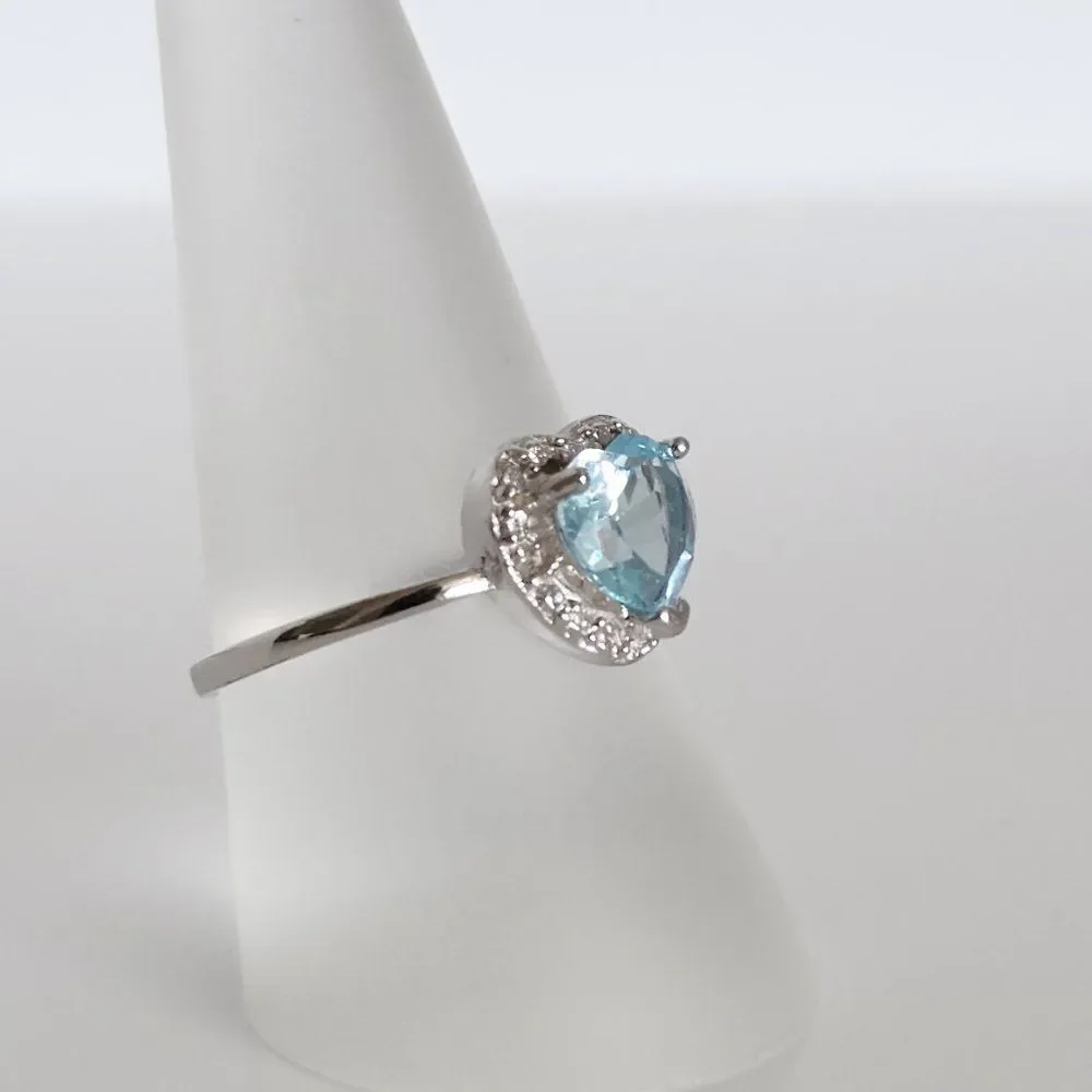 Blue Topaz Heart Ring 1 Carat Size 6.75